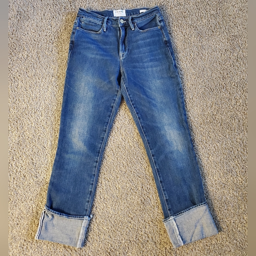 Frame Le High Straight Cuffed Denim Jeans Size 27